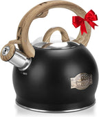 Hauce Radio Tea Kettle Stovetop, Black Tea Kettles-2.1 Quart Loud Whistle Stovetop Teapot,Food Grade Stainless Steel with Wood Pattern Handle, Unique Button Control Kettle Outlet for Tea, Coffee