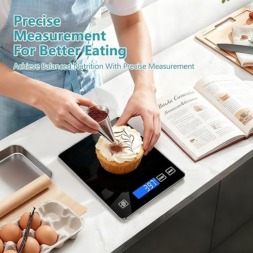 Food Kitchen Scale, Digital Food Scale 22lb/10kg Digital Kitchen Scale Precisely Measures Grams and Ounces for Meal Prep Baking and Cooking, 304 Stainless Steel Kitchen Scale LCD Display