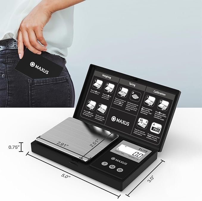 MAXUS Digital Gram Scale 1000g/0.1g, Small Food Scale with Backlit LCD, Mini Pocket Scale for Jewelry