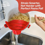 PERFECT PASTA PAL Clip-on Strainer for Pots - Silicone Pasta - Heat Resistant, Space Saving Colander for Kitchen - Dishwasher Safe Pot Strainer - Cooking Essentials and Home Must Haves