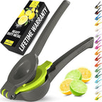 Zulay Kitchen Metal 2-in-1 Lemon Squeezer - Sturdy Max Extraction Hand Juicer Lemon Squeezer Gets Every Last Drop - Easy to Clean Manual Citrus Juicer - Easy-Use Lemon Juicer Squeezer - Gray/Lime