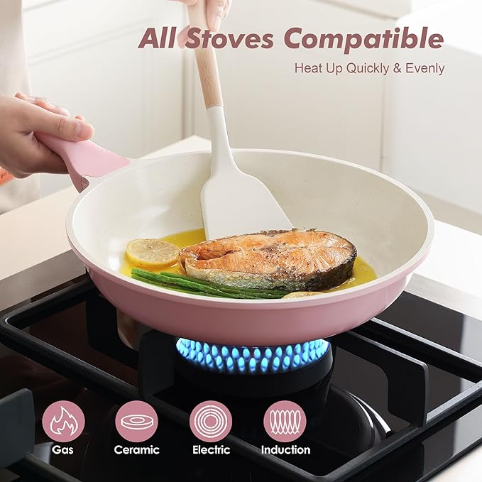 SENSARTE Nonstick Ceramic Frying Pan 12.5-Inch, Healthy Non Toxic Skillet, Induction Omelet Pan with Heat Resistant Handle, PFAS-Free, Pink