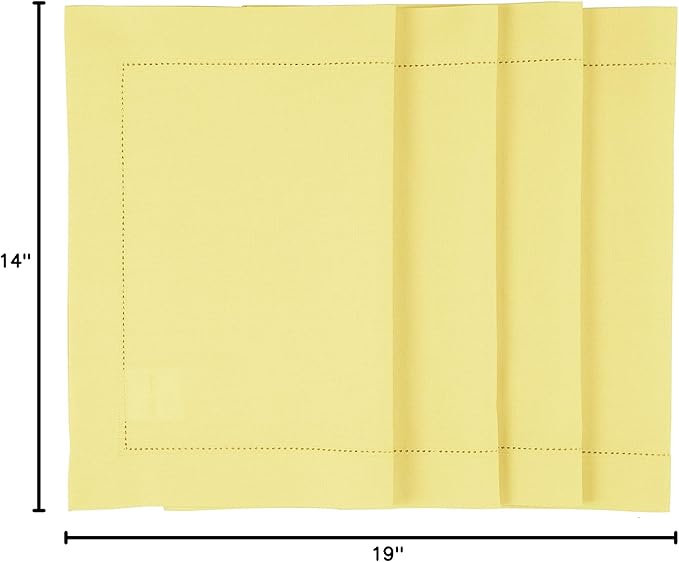 Solino Home Yellow Placemats Set of 4 - Cotton Linen Hemstitch Placemats 14 x 19 Inch