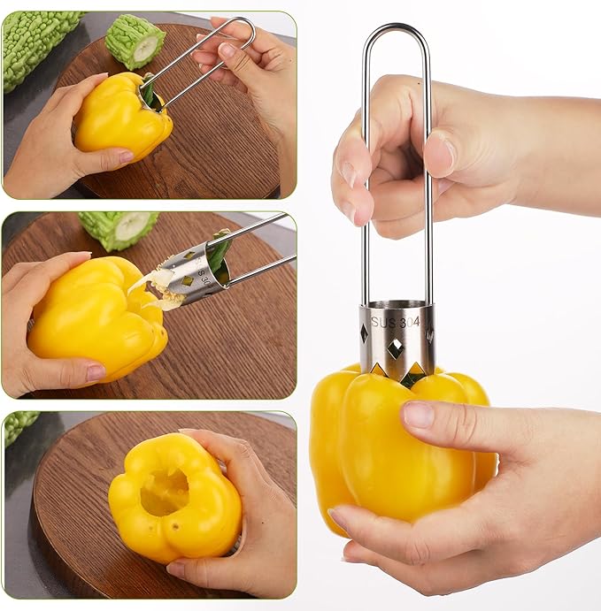 Pepper Seed Corer, 2024 New Upgraded Stainless Steel Fruit Core Remover Apple Core Seed Remover Vegetable Corer Tool for Vegetables Fruit Kitchen Utensils