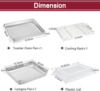 TeamFar Toaster Oven Pans, 10.5’’ x 8’’ Stainless Steel Small Bakeware with Rack & Lid for Baking Cooling Storing, Non-Toxic & Heavy Duty, Deep & Visible Lid, Dishwasher Safe-4 PCS