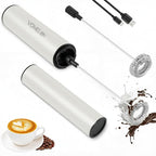 Milk Frother, Rechargeable Battery Operated Frother for Coffee,Portable Drink Mixer with 2 Stainless Steel Whisk Heads,Milk Foamer for Keto Coffee, Latte, Cappuccino, Hot Chocolate,White