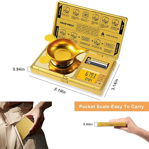 GRAM PRES High Precision Milligram Scale,50g/0.001g Digital Mini Pocket Gram Scale,Mg Scale for Weighing Powders,Jewelry, Medicine, Gem, Reloading,Gold Scale with Cal Weight, Tweezer and Tray