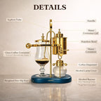 Nispira Belgian Balance Syphon Vacuum Coffee Maker, 500ml Vintage Gravity Brewing System, Gold & Peacock Blue Finish, Manual Tabletop Coffee Brewer