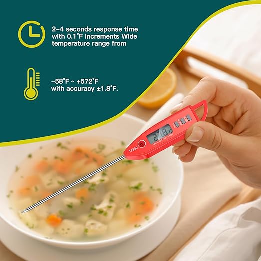 Copkim 10 Set Waterproof Food Thermometer for Water, Liquid, Candle and Cooking Digital Meat Thermometer with Long Probe Instant Read for Kitchen BBQ Grill Candy (Red)