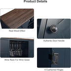 Rustic Wine Cabinet with Wine Rack and Lattice, Sideboard Buffet Cabinet with Drawers, Multifunctional Storage Cabinet for Kitchen, Dining Room, 47 Inch (Navy)