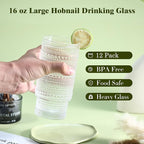 Large Capacity 16 oz Hobnail Drinking Glasses Set of 12, Vintage Glassware Drinking Glasses, Clear Water Glasses Tumbler, Cups for Kitchen, Juice, Beer, Cocktail, Whiskey