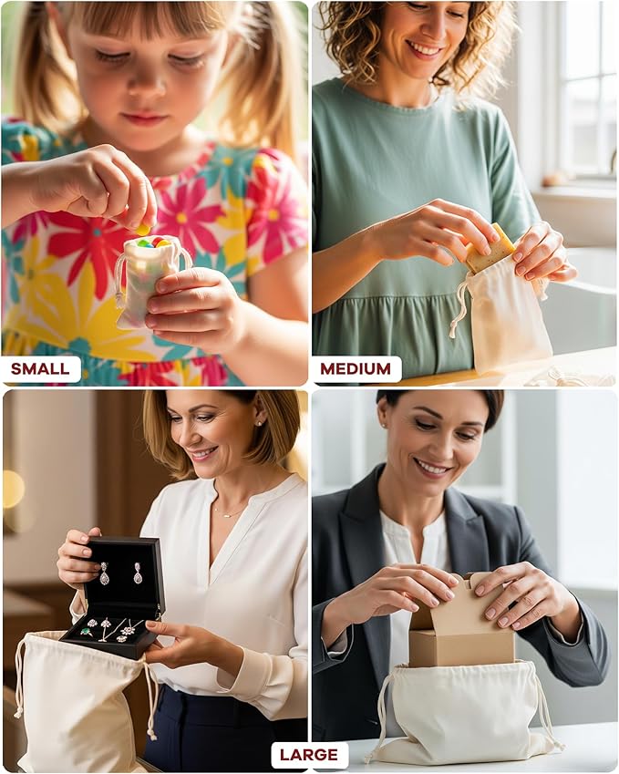 Celestial Gifts Muslin Bags - Drawstring - Small 50pcs - 3x5, Reusable Tea Bags, Jewelry Gift, Spice and Cotton Gift Sachet - 100% Cotton - Made in USA - (Natural Hem & Drawstring)
