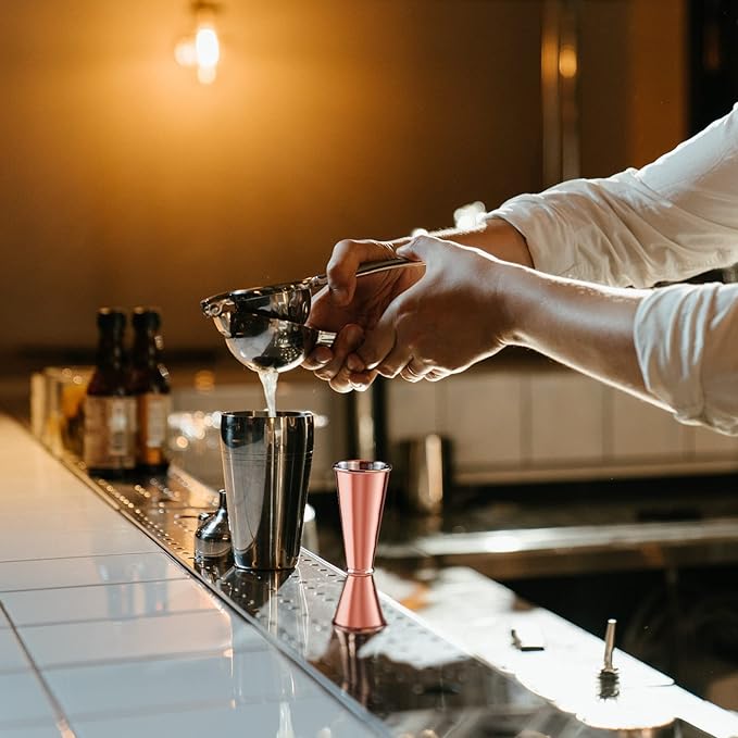 Jigger for Bartending, Briout Double Cocktail Jigger Japanese Premium 304 Food Grade Stainless Steel Jigger 2 OZ 1 OZ with Measurements Inside, Rose Gold