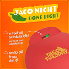 Taco Tuesday Deluxe 8-Inch 6-Wedge Electric Quesadilla Maker with Extra Stuffing Latch, Red