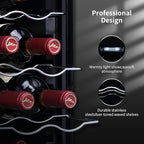 12 Bottle Black Wine Fridge,Freestanding Stainless Steel Small Wine Cooler For Red&White Wine,Wine Cooler Refrigerator 41°-64°F Digital Temperature Control Glass Door For Bar,Home Black