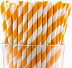 Pack of 150 Orange Swirls Biodegradable 4-Ply Paper Drinking Straws (Compostable, Non-toxic, BPA-free)