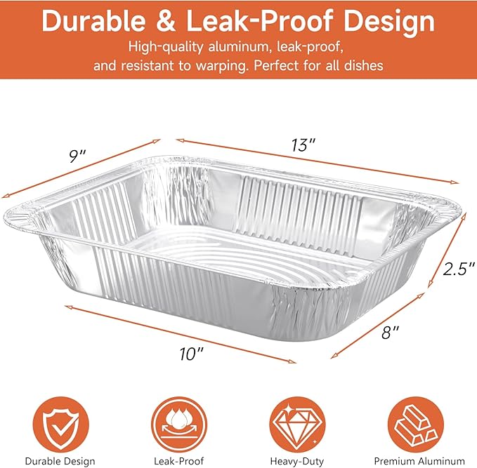 Disposable Aluminum Foil Pans with Lids 9x13-10 Pack Aluminum Foil Pans, Heavy Duty Aluminum Baking Pans for Cooking, Baking, Meal Prep, Parties & Food Storage