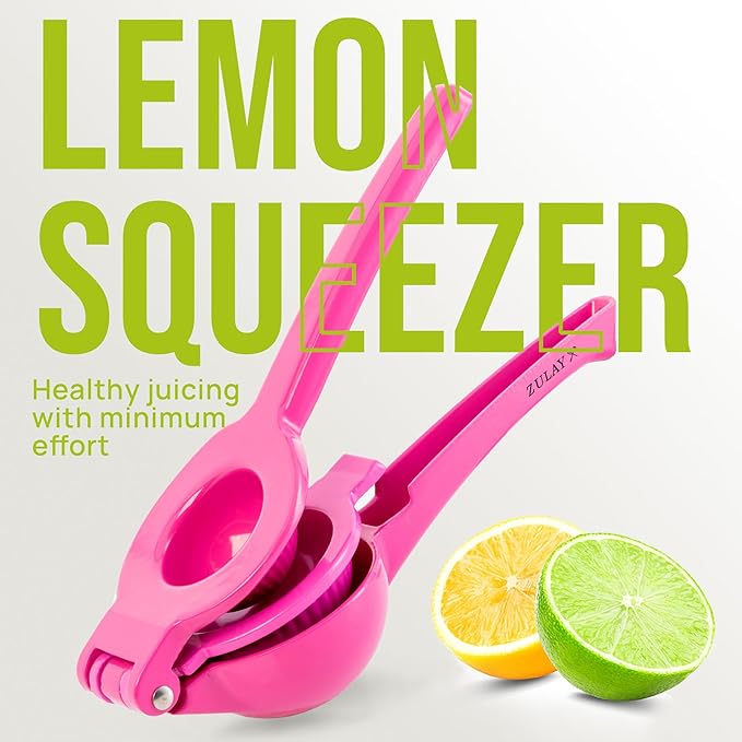 Zulay Kitchen Metal 2-in-1 Lemon Squeezer - Sturdy Max Extraction Hand Juicer Lemon Squeezer Gets Every Last Drop - Easy to Clean Manual Citrus Juicer - Easy-Use Lemon Juicer Squeezer - Dragonfruit