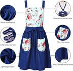 Pinknoke Vintage Pinafore Apron Dress for Women with Pockets Cute Floral Chef Aprons for Kitchen Cooking Baking Gardening
