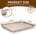 Wildone 2 Pack Half Sheet Baking Pans, Honeycomb Embossed Nonstick Baking Sheet 17.5x12 In, Thicker Carbon Steel Cookie Sheet, Even Heating & Warp Resistant, Rose Gold
