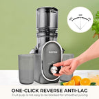 SUSTEAS Cold Press Juicer Machines, 5.3" Feed Chute(50oz Capacity), 300W Slow Masticating Juice Extractor for Whole Fruits and Vegetables, Automatic Feed, High Juice Yield,Easy to Clean, Silver gray