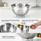 18/8 Stainless Steel Strainer and Colander for Kitchen, Fine Mesh Strainer with Handle, Food Strainers and Colanders for Spaghetti, Vegetables, Fruits, Eggs, Rice, Noodles and Pasta (4QT)