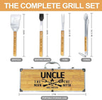 Uncle Gifts, Christmas Uncle Gift from Niece Heavy Duty Wooden BBQ Grilling Accessories Kit for Backyard, Thick Stainless Steel Grill Utensils with Non-Slip Handle Tools in Portable Bag Father's Day
