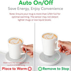 Coffee Mug Warmer with Auto Shut-Off – Compact 17W Cup Warmer for Desk with Gravity Switch – Electric Candle Warmer Plate for Jar Candles – Keeps Coffee, Tea & Drinks Warm – Safe & Durable (White)
