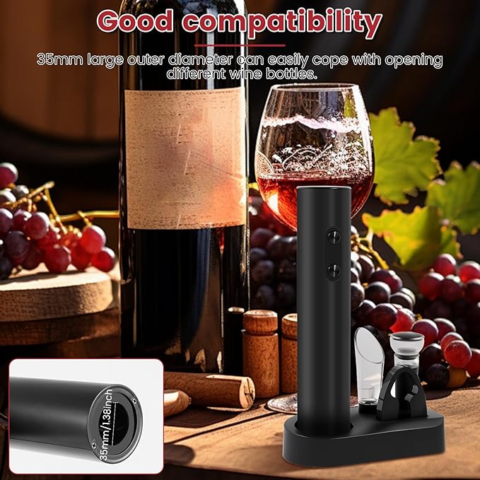 1Pcs Electric Wine Opener Set Efficient Wine Bottle Opener Set with Stand Foil Cutter Wine Pourer Vacuum Stopper Practical Wine Corkscrew Set for Home Party Bar Outdoor