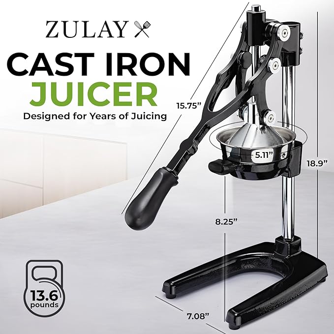 Zulay Kitchen Extra Tall Citrus Press Manual Juicer - Manual Orange Juice Squeezer, Fits Tumblers, Tall Glasses and Cups - Fruit Press & Juice Press, Juice Presser Machine & Citrus Juicer Manual