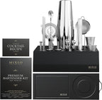Mixology Bartender Kit - 22Pcs Bar Set Cocktail Shaker Set w Black Bar Cart Accessories Stand - Shakers Bartending Silver Tools, 24oz Shaker, 17 Recipe Cards, Martini Barware