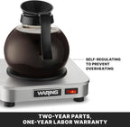 Waring Commercial WCW10 Café Deco Single Coffee Carafe Warmer, 120V, 5-15 Phase Plug, Single Burner Silver