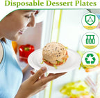 6 inch Paper Plates - 100 Pack, Compostable, Small White Plates for Dessert, Cake, Appetizer
