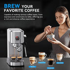 XIXUBX 20Bar Espresso Machine, Compact Espresso Maker with Milk Frother, Stainless Steel Coffee Machine for Cappuccino&Latte, 42oz Water Tank, Visible Pressure Gauge, Home&Office, Silver