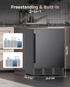 24 Inch 182-Can Beverage Refrigerator, Built-In Outdoor Beer Fridge with Stainless Steel Door, Low Noise Cooling for Soda & Wine, Under Counter Freestanding Design