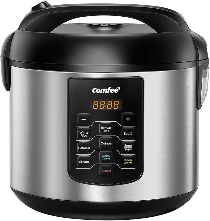 COMFEE' Rice Cooker 10 cup Uncooked/20 cup Cooked, Rice Maker, Steamer, Saute, Steamer and Warmer, 5.2 QT Large Capacity, Brown Rice, Quinoa and Oatmeal, 8 One-Touch Programs