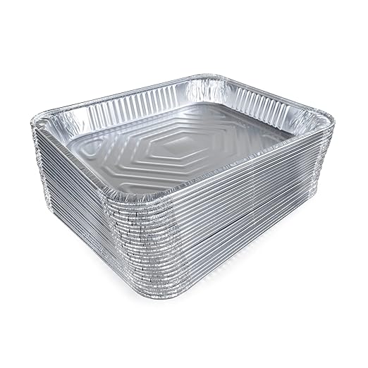 IDL Packaging Half-Size Aluminum Steam Table Pans - Shallow, 13" x 11" x 1.5" (pack of 25) - Disposable Foil Pan for Grilling, Roasting, BBQ, Cooking, Baking, Freezing