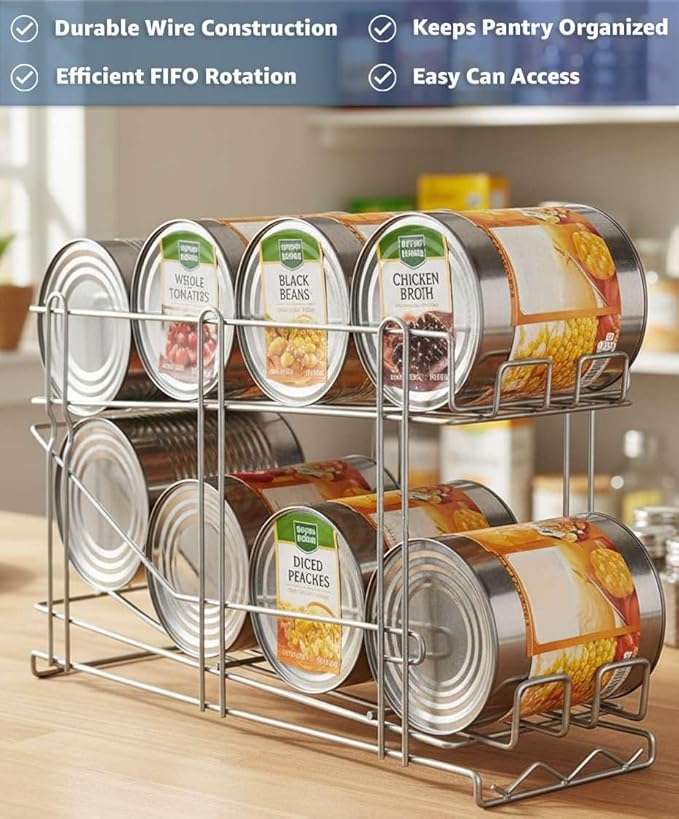 FIFO Wire Can Rack, Shelf Mounted Canned Food Organizer for #10 and #5 Cans, Pantry Can Dispenser