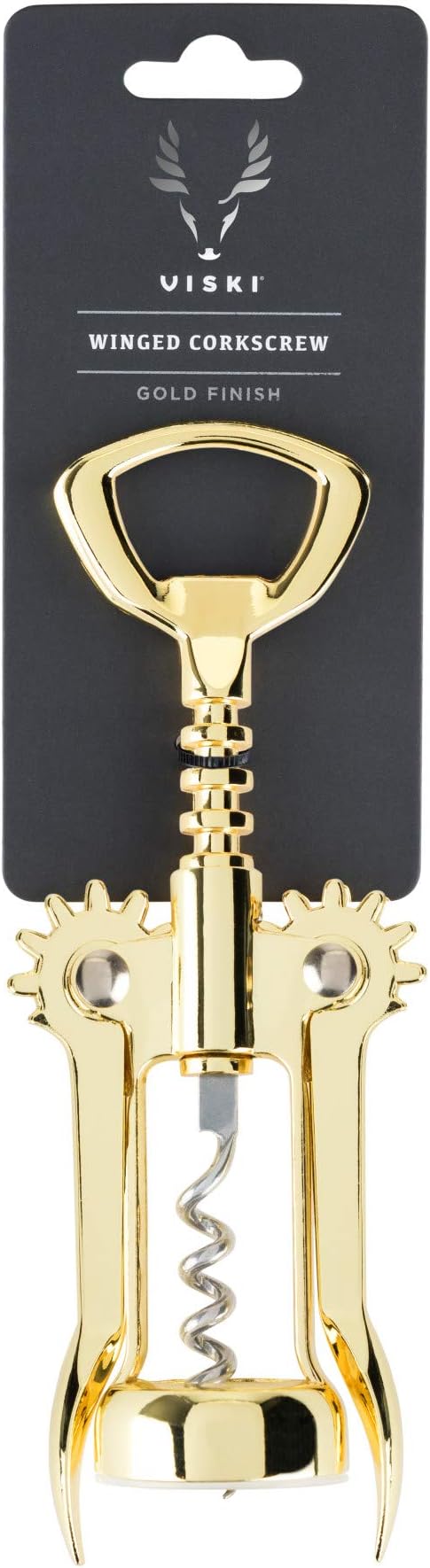 Viski Winged Corkscrew Wine Bottle Opener, Gold Plated Finish, Non-stick Coated Worm, 9.25"