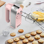 Hand Mixer Electric, 450W Kitchen Mixers with Scale Cup Storage Case, Turbo Boost/Self-Control Speed + 5 Speed + Eject Button + 5 Stainless Steel Accessories, For Easy Whipping Dough, Cream, Pink