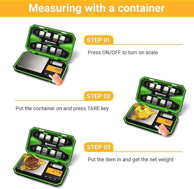 UNIWEIGH Digital Pocket Scale 200g/0.01g, Digital Scale Grams, Jewelry Scale,Coins Scale with 50g Cal Weights for Powder,Small Items,Tea,Jewelry,Coins (Battery Included)-Fluorescent Green
