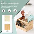 Innovation Kitchen Utensil Holder for Countertop with 4 Compartments, Wood Utensil Organizer for Cooking Tools(Utensil Not Included)