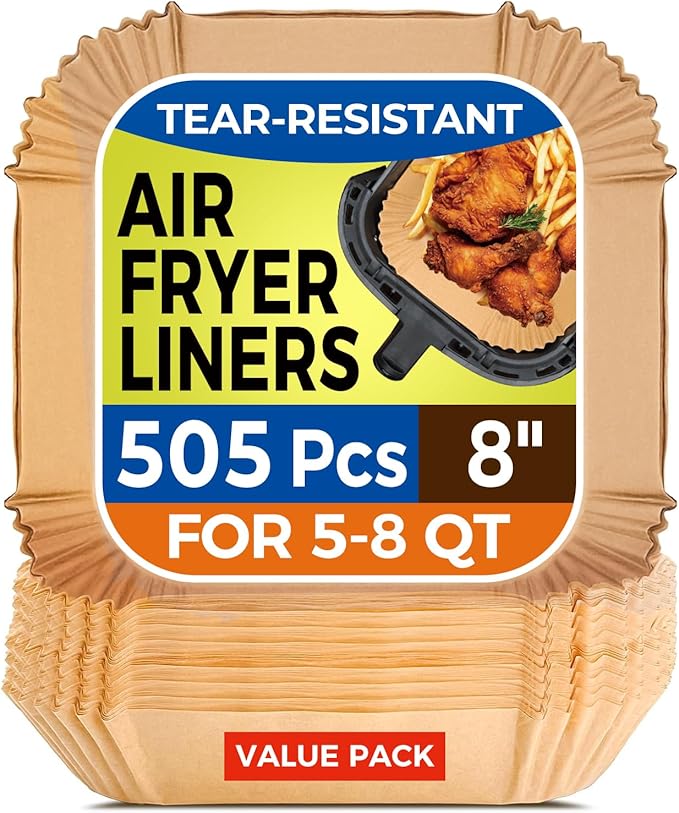 505 PCS Air Fryer Liners Disposable, 8-inch Square Parchment Paper Liners, Heavy-Duty Air Fryer Liners for 5-8 QT Basket, Non-Stick & Oil-Proof Parchment Paper for Microwave
