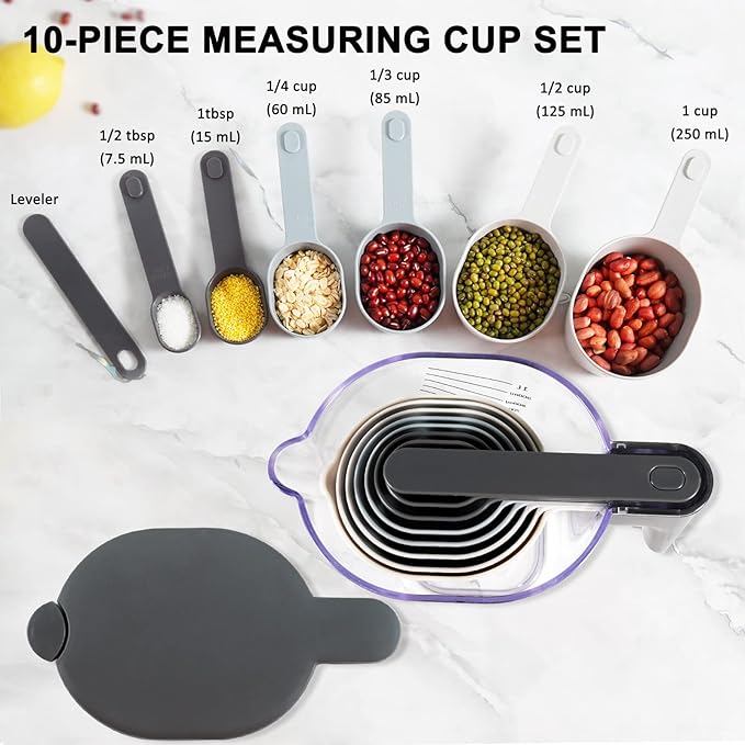 12-Piece Measuring Cups and Spoons Set with Flour Duster and Egg Separator, BPA-Free, Dishwasher Safe Kitchen Gadgets for Baking & Cooking