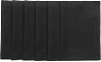 Solino Home Black Placemats Set of 6 - Cotton Linen Hemstitch Placemats 14 x 19 Inch for Winter, Holiday, New Year