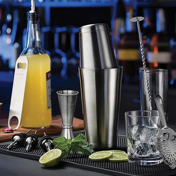 Mwellewm Cocktail Shaker Boston Shaker Set 15 Pcs Professional Bartender Kit Bar Shaker Stainless Steel Drink Shaker Bartending Martini Shaker Tin Mixed Alcohol Shaker Tool for Beginner(Silver)