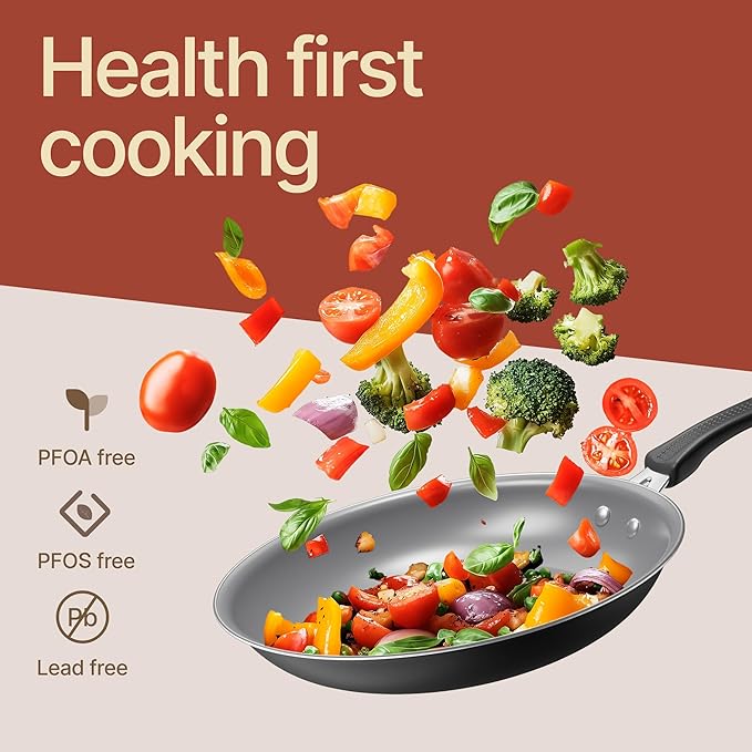 Pots and Pans Set, 22-Piece Non Stick Cookware & Bakeware Sets with Plaid Pattern, Stackable Design, Dishwasher Safe, Stain-resistant, Oven & All-Stove Safe, Tempered Glass Lid, Black