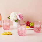 24 Pack Plastic Stemless Wine Glasses,12oz Unbreakable Vintage Elegant Drinking Glass Set,Reusable Fancy Cocktail Cups for Party, Wedding, and Bulk Events (24, 12oz-Pink)