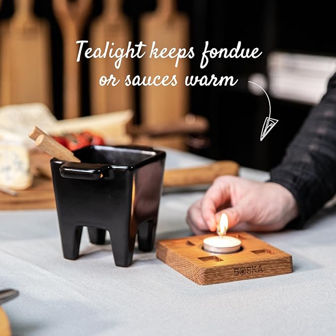 Boska Tealight Tapas Fondue Set - Best for Cheese or Chocolate - Microwave Safe Ceramic Hot Pot Chocolate Fountain Snack - Wedding Registry Items Small Kitchen Appliances - 200 mL Pro Collection