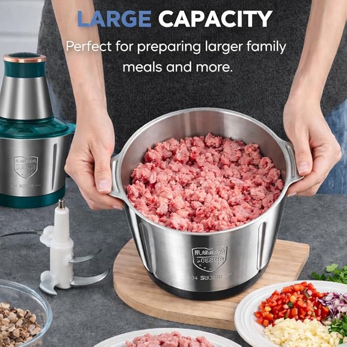 Meat grinder,Meat chopper,Food Chopper,Fast Shredding for Meat, Vegetables, Fruits and Nuts,Electric Food Chopper with 4 Large Sharp Blades for Meat, Upgraded Button & Smart Overheat Protectio